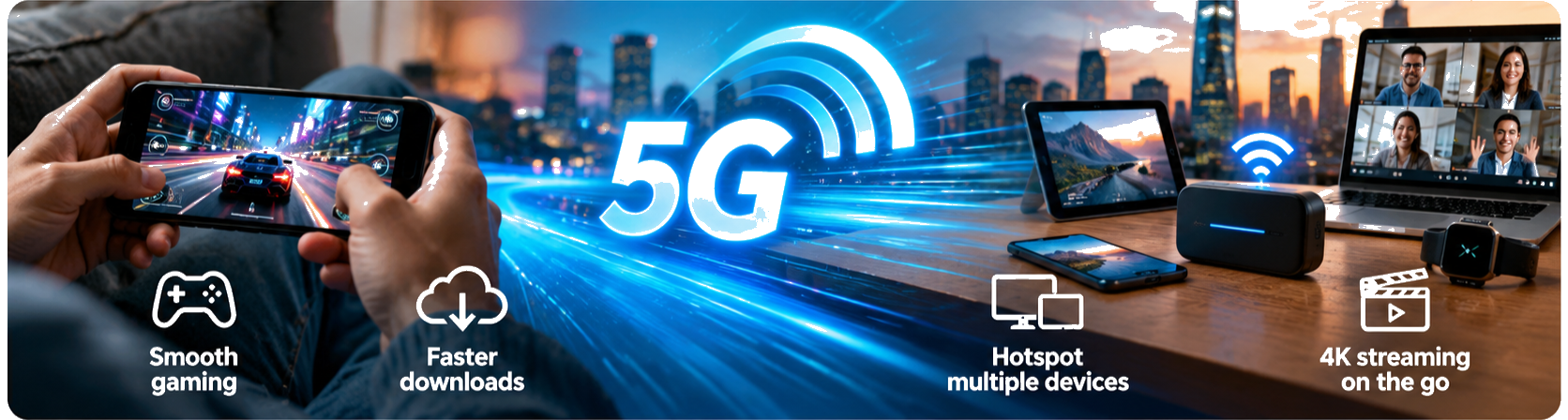 5G performance for gaming, downloads and hotspot connections