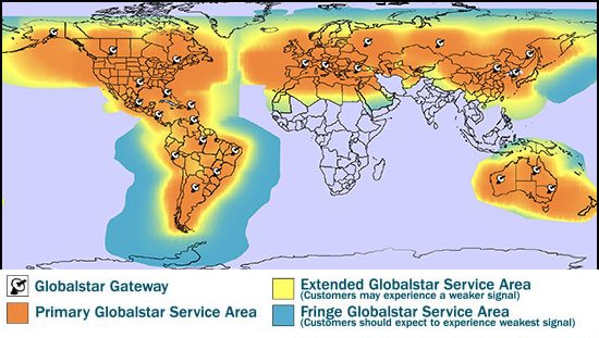 Do you see the Globalstar Gatwway Stations? Globalstar provides connectivity to over 80% of the Earth's surface covered by a constellation of Low Earth Orbiting (LEO) satellites Globalstar Gatwway Stations