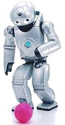 Sony QRIO, on the ball, its slogan is"Makes life fun" Sony developed and marketed this bipedal humanoid entertainment robot to follow up on the success of its AIBO entertainment robot