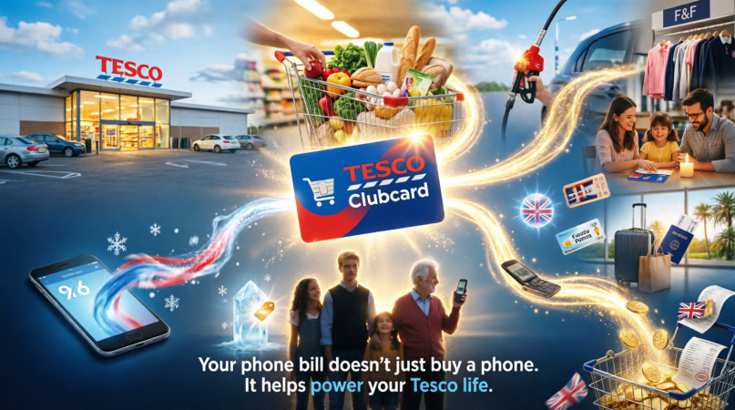 Tesco Mobile Clubcard value engine — how your phone bill powers groceries, fuel, clothing, dining, travel and family perks through the Clubcard ecosystem