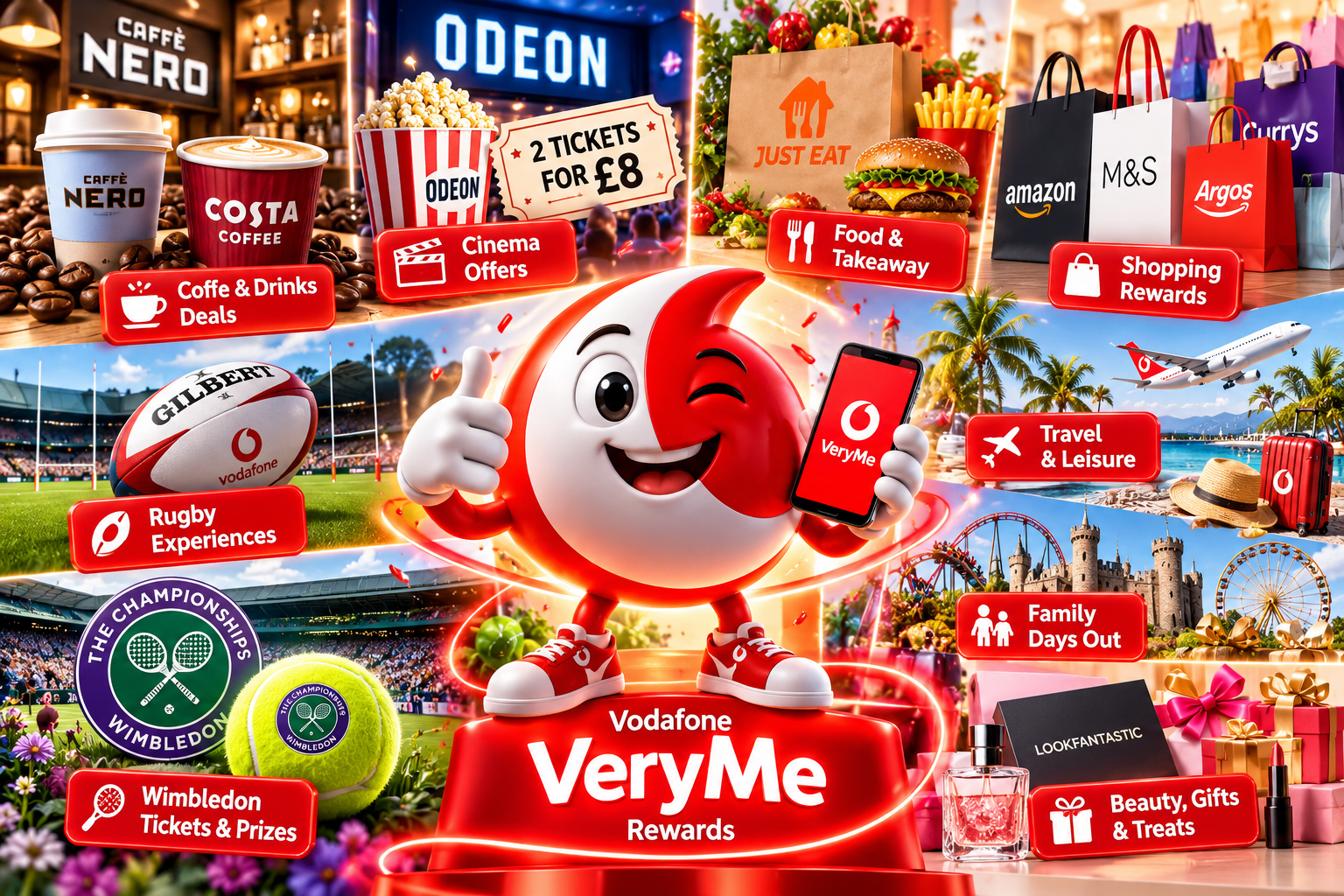 Vodafone VeryMe lifestyle perks including sporting experiences, shopping, entertainment and leisure