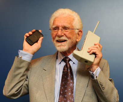 The Motorola Dynatac 8000x Held by its inventor Martin Cooper who invented the first Mobilephone